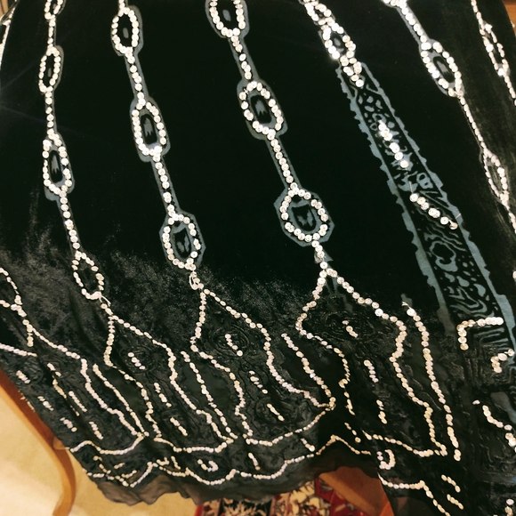 Vintage Carole Little Black Velvet/Silver Sequins Boho Holiday Skirt S/M - Picture 3 of 7